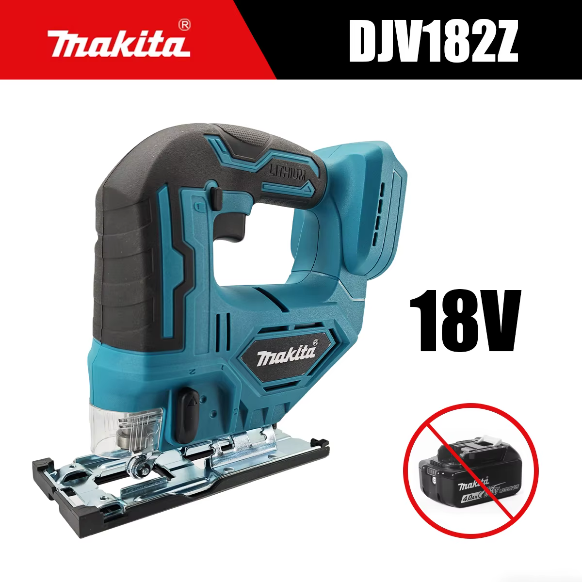 Scie sauteuse électrique Makita DJV182Z 18V 340W avec lame de scie, poignée en forme de baril, sans 