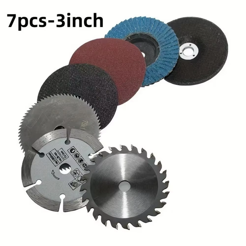 Ensemble de 7 lames de scie circulaire de 3 pouces, y compris un disque de meulage de 75 mm - Constr