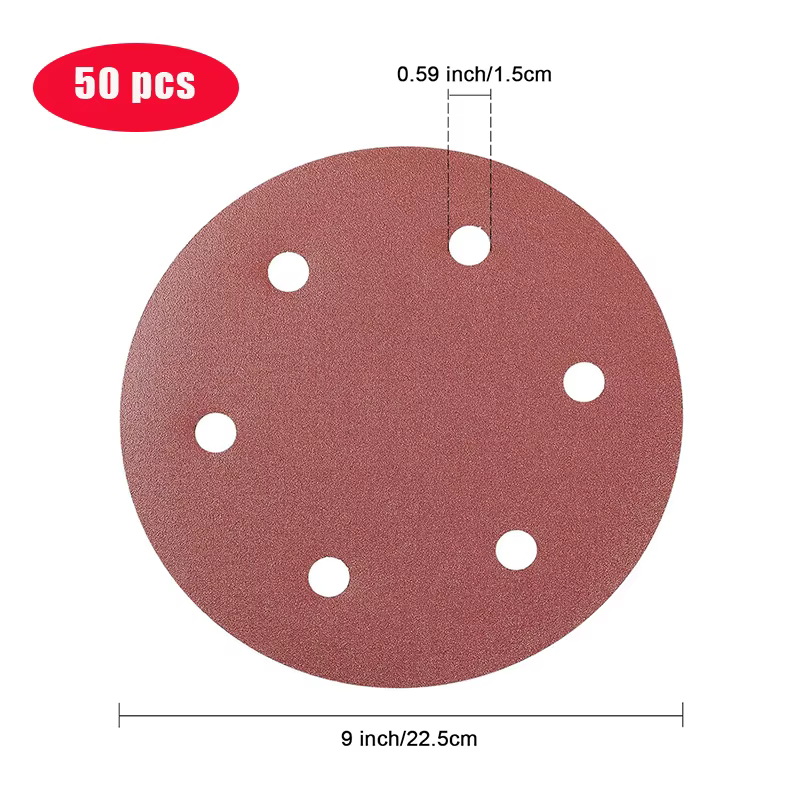 Papier abrasif pour ponceuse murale 9 pouces 6 trous 225 mm, disque de ponçage métallique, abrasif d
