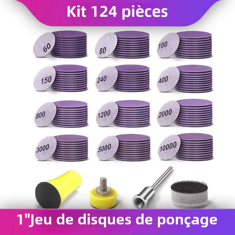 Disques de ponçage 1 pouce, 120 pièces, papier de verre humide/sec auto-agrippant, grains 60-10000, 
