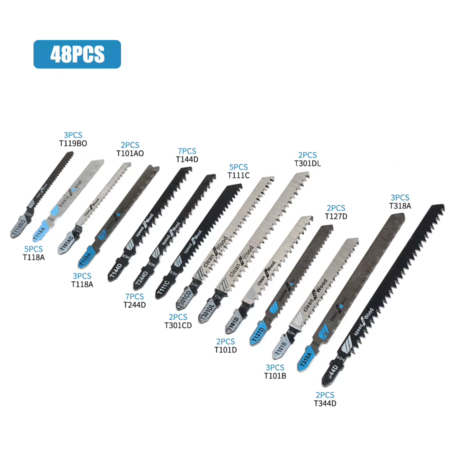 Jeu de 48 lames de scie sauteuse, lames assorties HCS à arbre en T pour une coupe rapide, outils de 