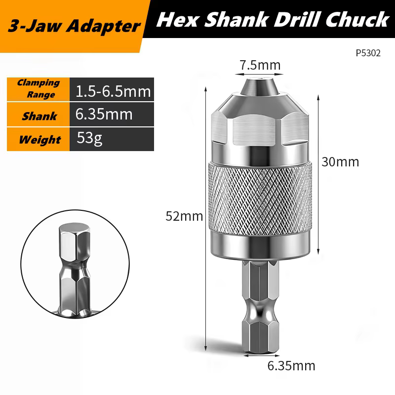 Adaptateur de mandrin de perceuse pneumatique à changement rapide, mandrin hexagonal à 3 mâchoires,