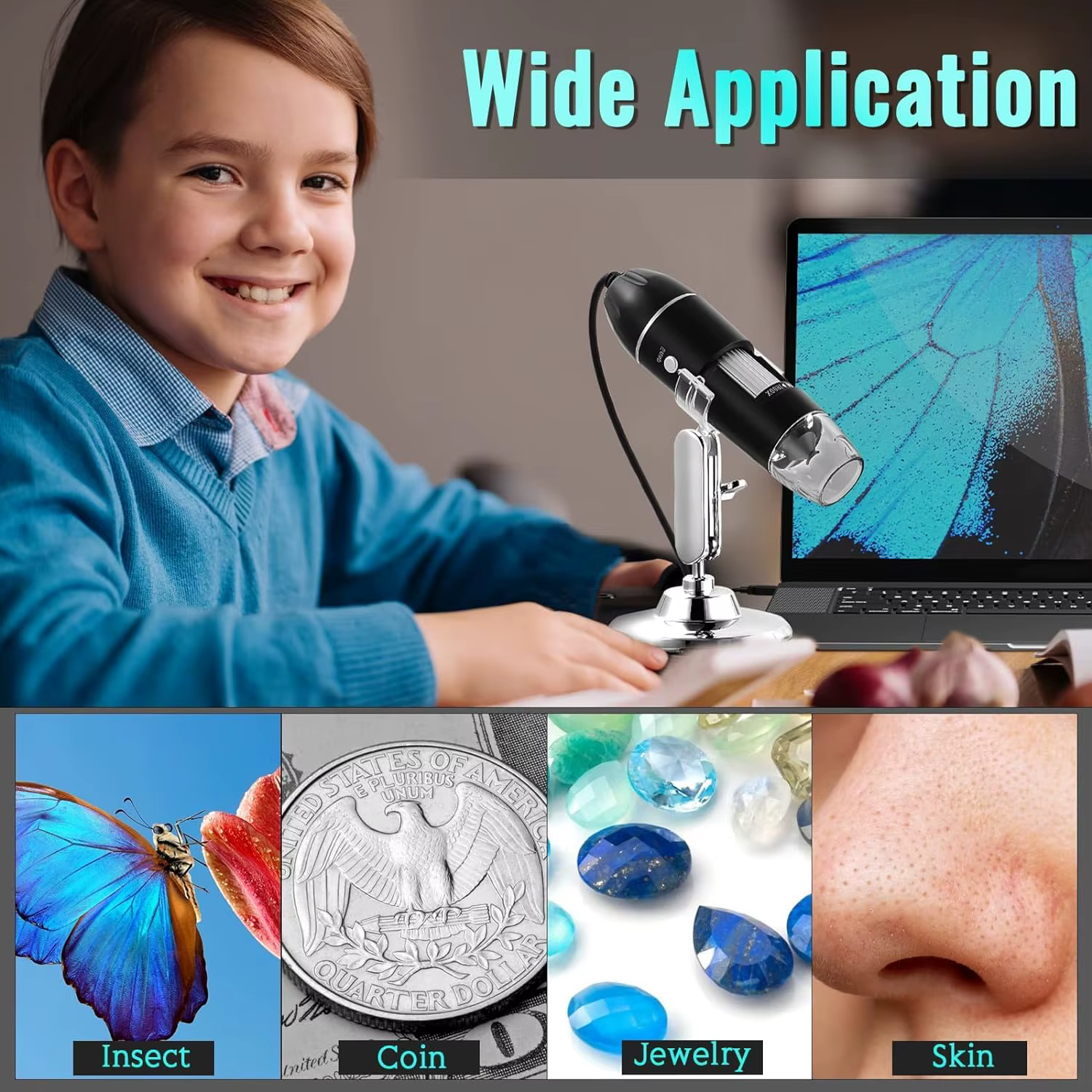 Microscope à souder Hayve 1600X USB 1080P HD avec 8 LED compatible avec Android, Mac, Windows (X4)