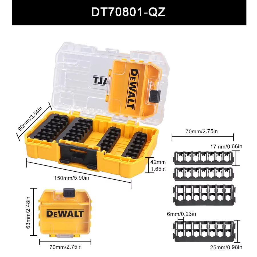 DEWALT DT70801 TSTAK, boîtier robuste, stockage de vis, porte-foret, perceuse électrique empilable v