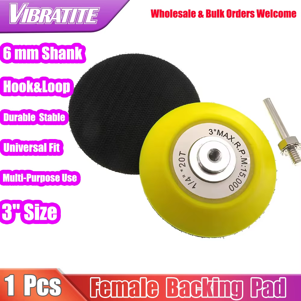 Plaque de support de 3 pouces (75 mm) avec tige de 6 mm, filetage femelle M6, patin de ponçage en PU