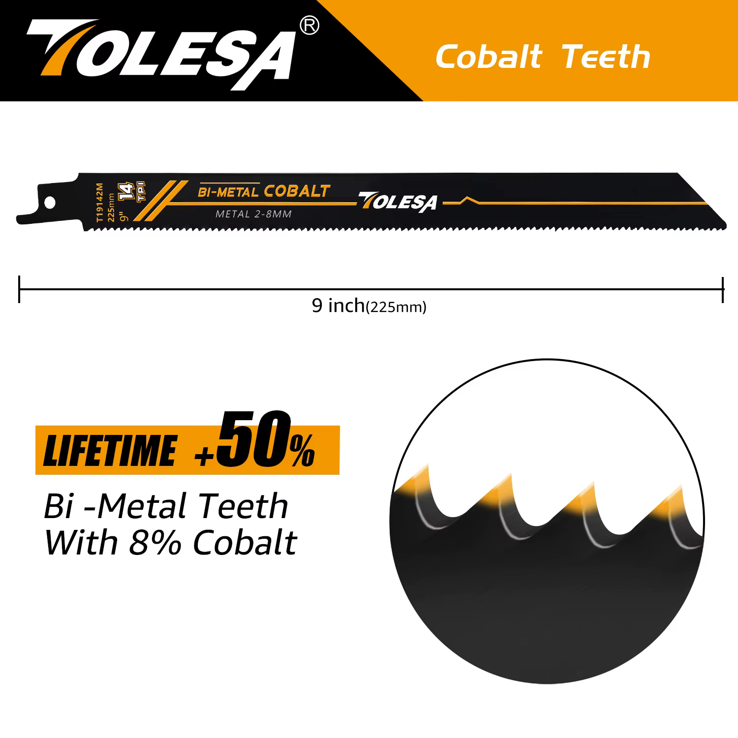 TOLESA 5 pièces lames de scie alternative pour coupe de métaux lourds 6 pouces/9 pouces 14TPI lames