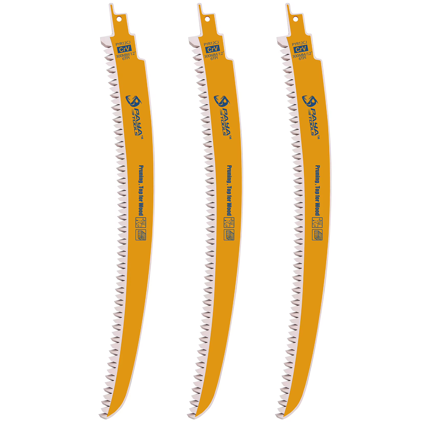Lames de scie sabre courbées PAYA 12 pouces, à dents japonaises, design à trois côtés affûtés, pour 