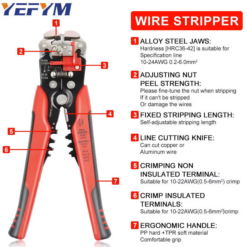 YEFYM YE-1 – pince à dénuder automatique 3 en 1, pince multi-outils, coupe-fil 3 en 1, sertissage de