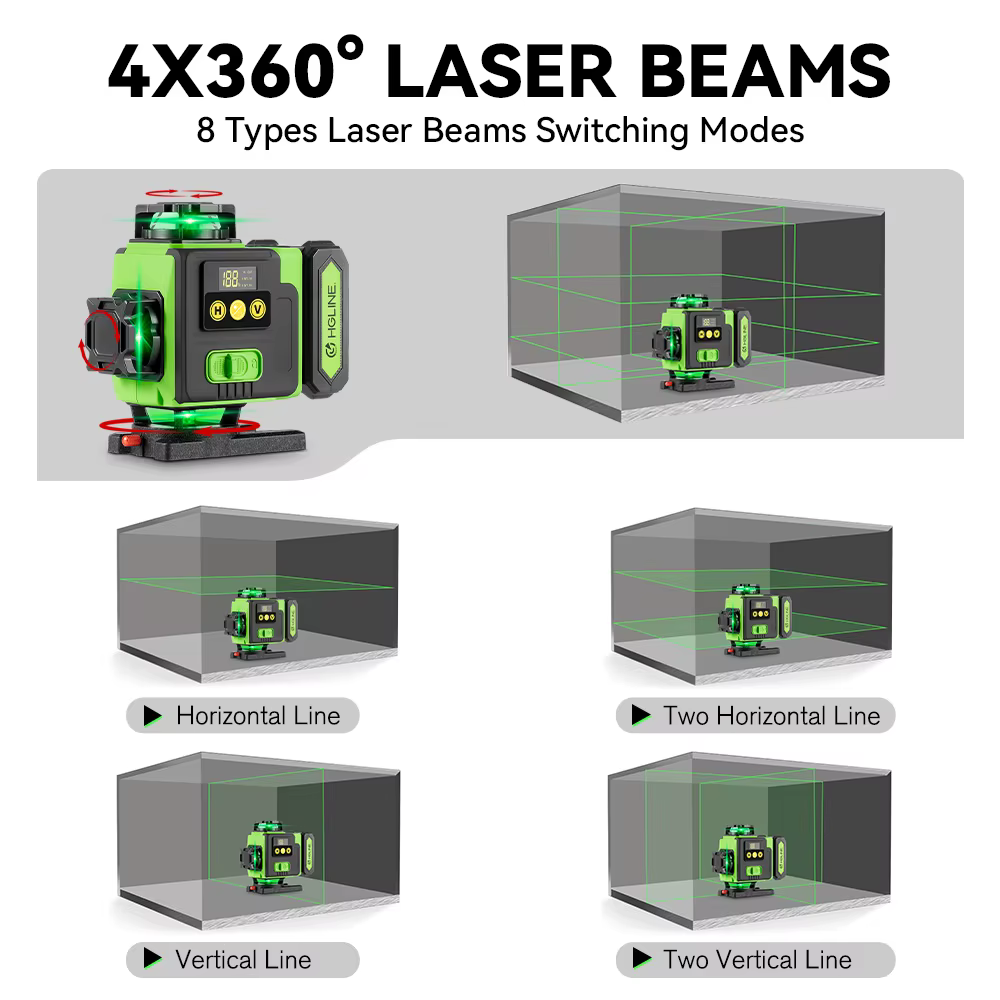 Niveau laser 4D HGLINE 16 lignes, contrôle à distance par application, rechargeable, auto-nivelant,