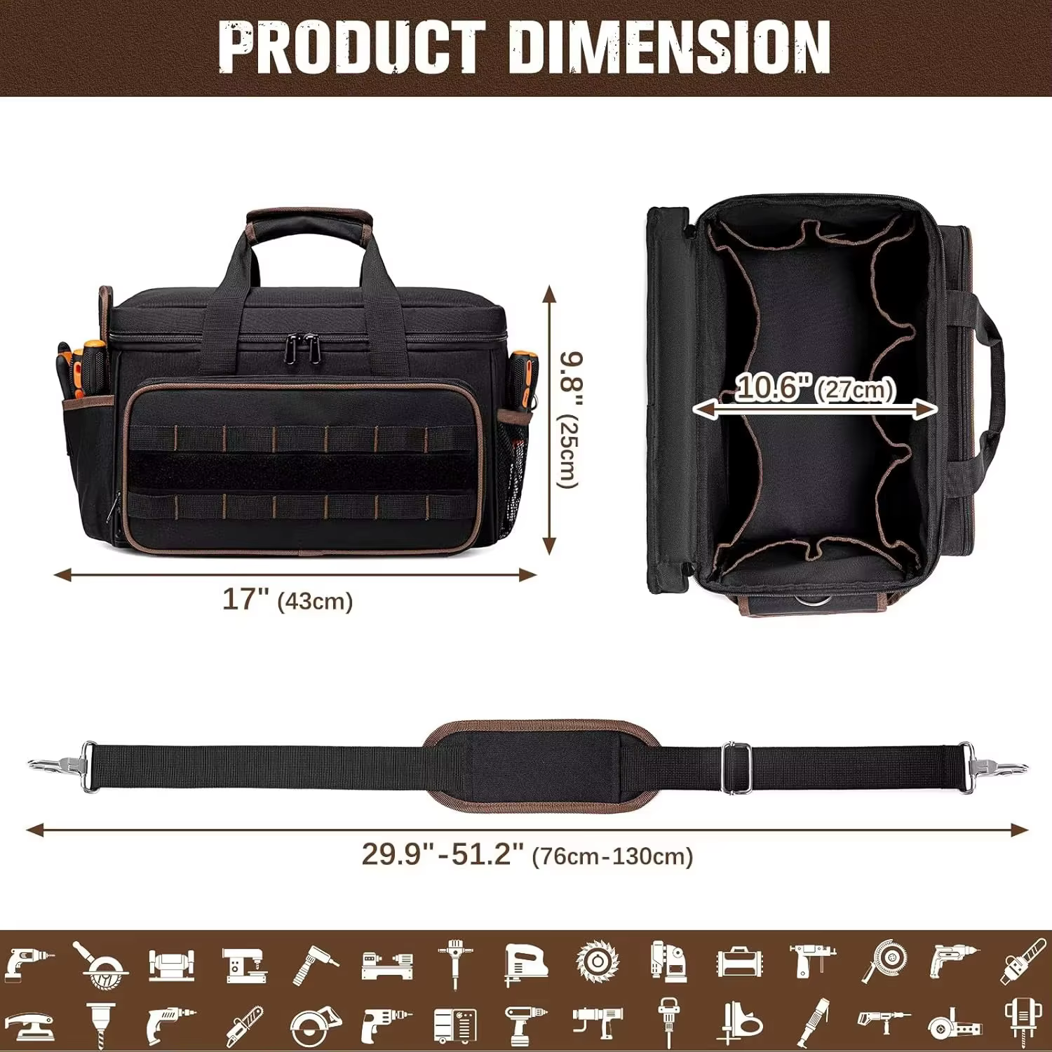 DGEV fourre-tout à outils, organisateur de sac à outils, sac à outils pour électricien, sac à outils