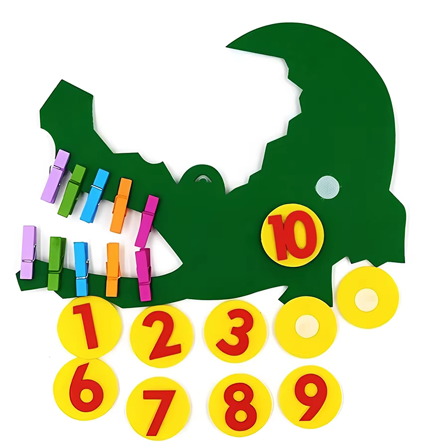 1-10 Crocodile numérique en feutre à pinces, outils pédagogiques de mathématiques pour l'école, pour