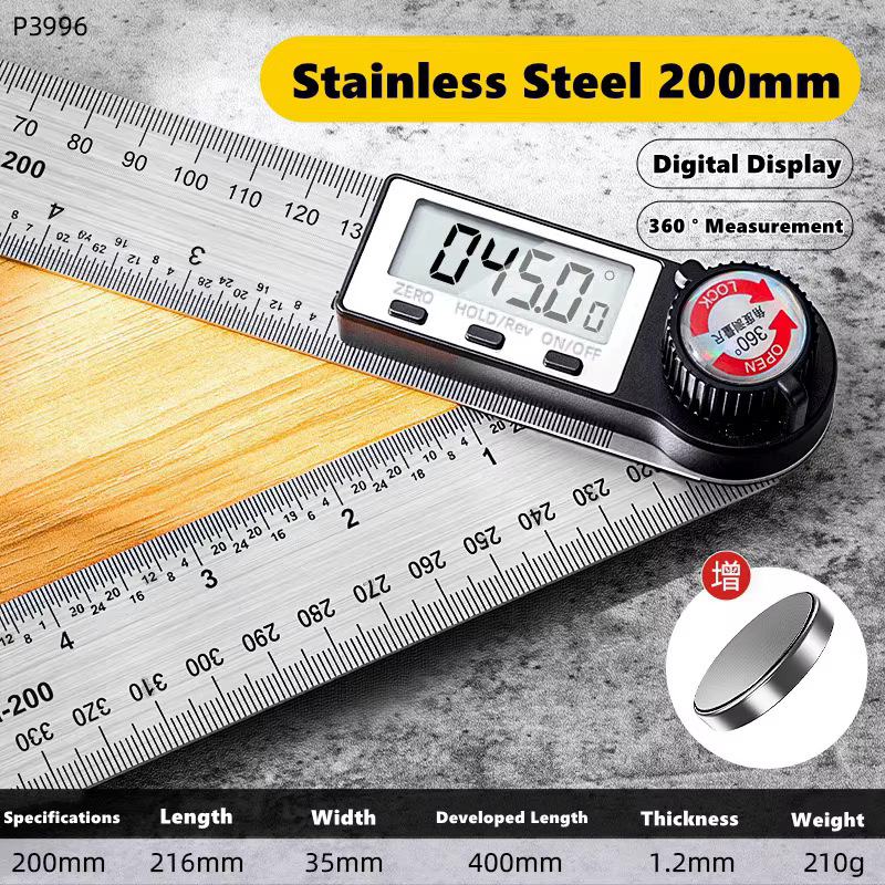 Règle d'angle numérique 200/300/500mm, échelle de détection adaptée aux outils de mesure du travail 