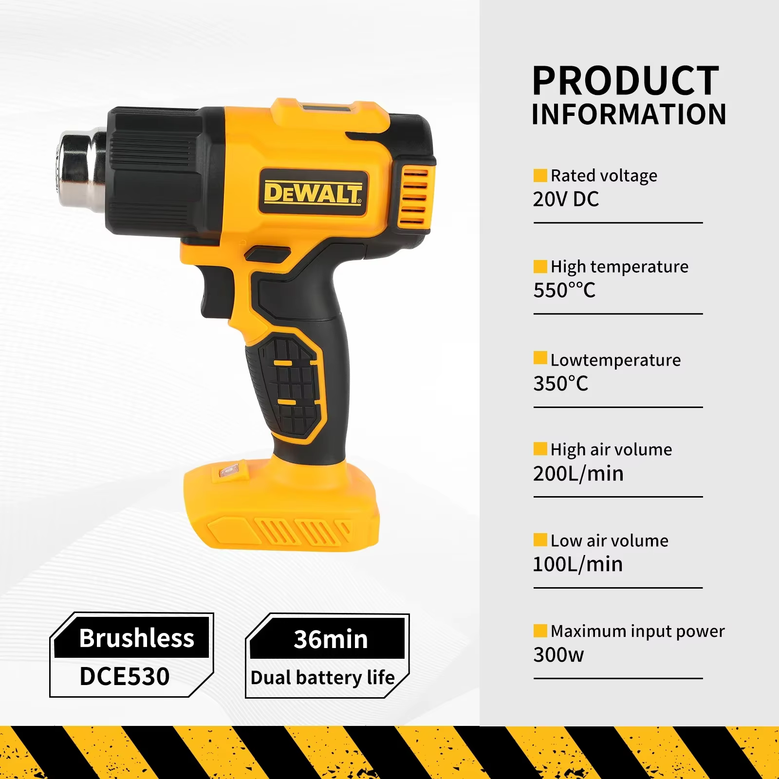 DEWALT DCE530 20V températures réglables pistolet à air chaud pistolet thermique sans fil 550 ° Outi