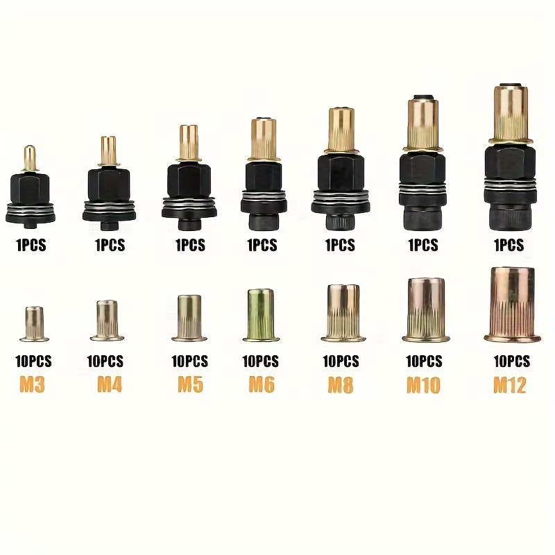 Ensemble d'outils de rivetage manuel de 77 pièces, 7 tailles M3-M12 avec 70 écrous à riveter, pistol