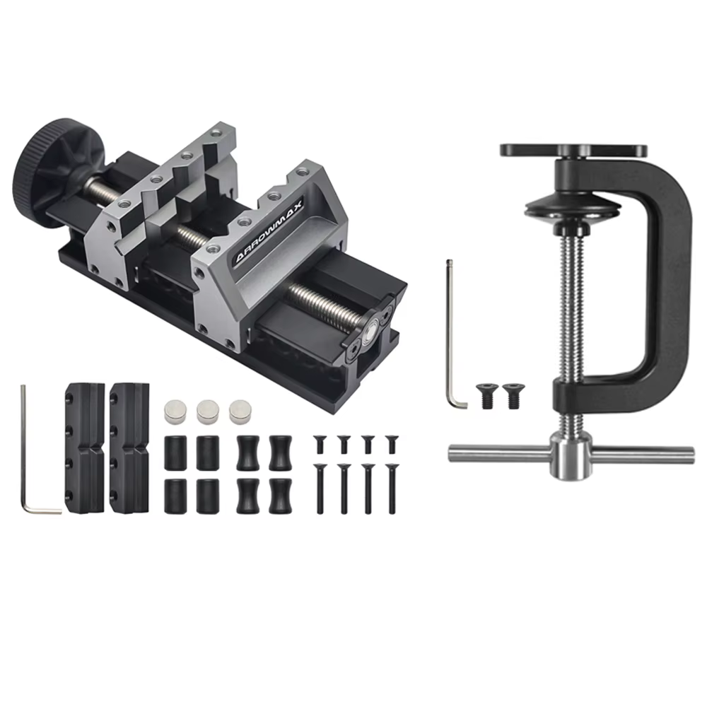 Étau de banc double extrémité ARROWMAX avec support fixe pour perceuses – Série Mini
