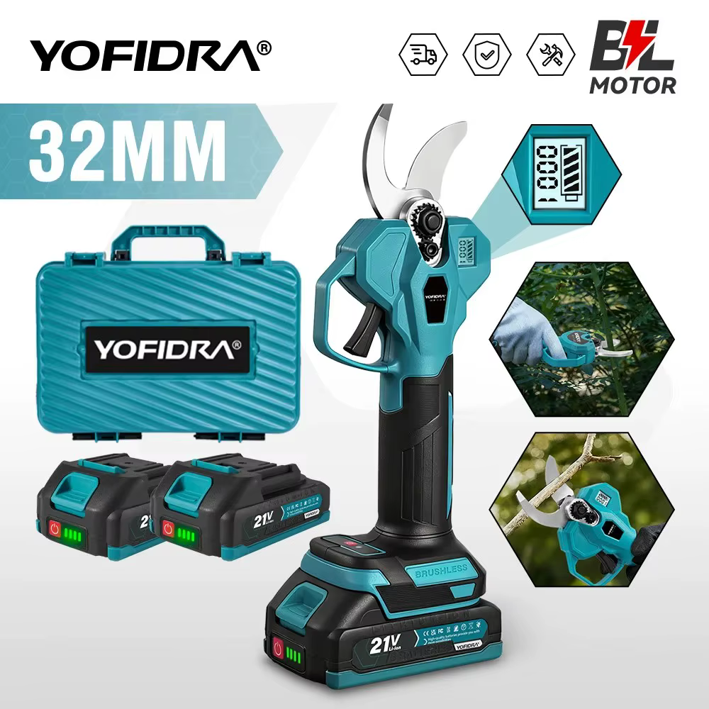 YOFIDRA 32mm cisaille électrique sans brosse 2 vitesses ciseaux sans fil Branches d'arbres outils de