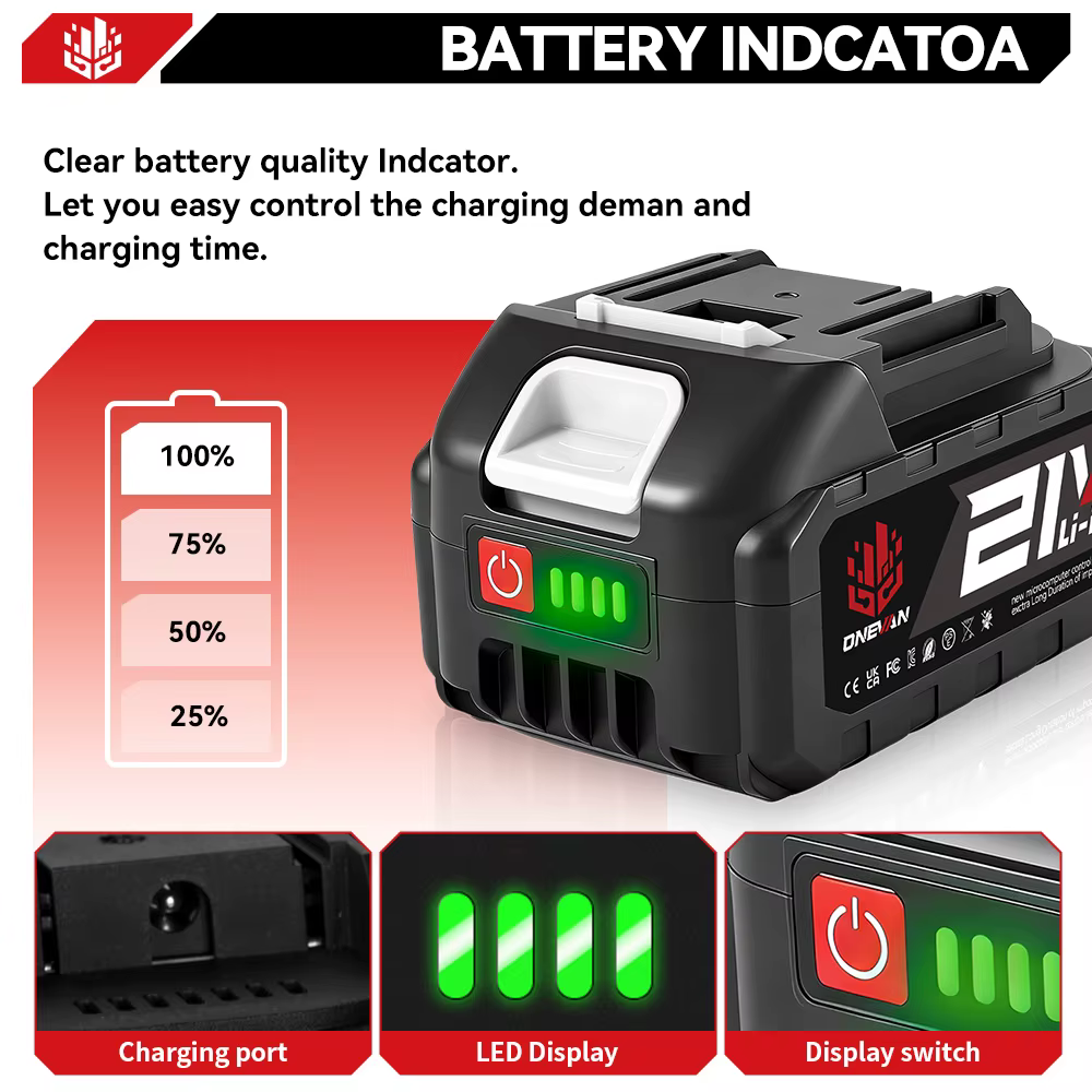 Batterie au lithium rechargeable ONEVAN 15000MAH BL1850 BL1840 pour clé à chocs électrique sans fil,