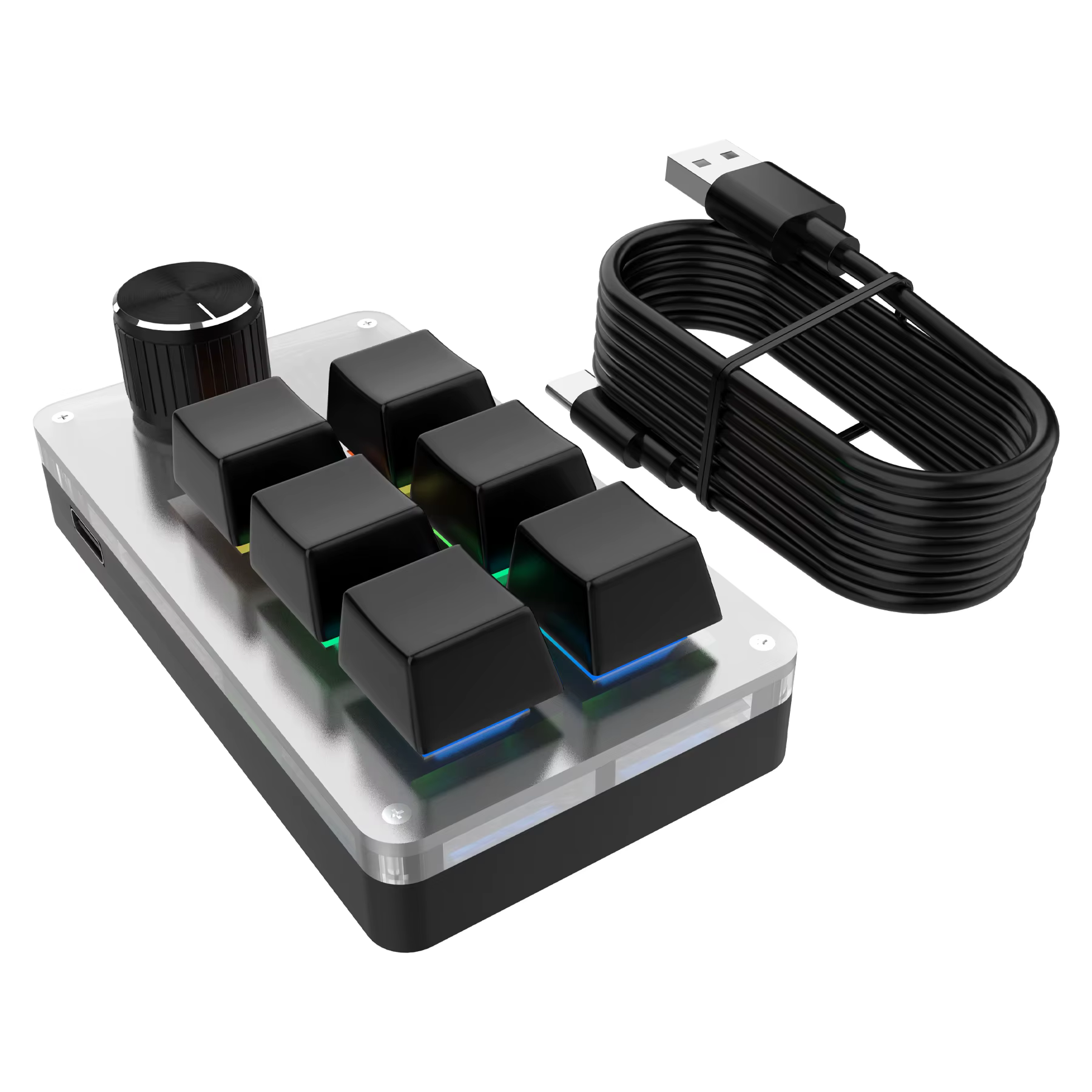 Clavier mécanique USB filaire RGB 6 touches 1 bouton rotatif, clavier de jeu programmable personnali