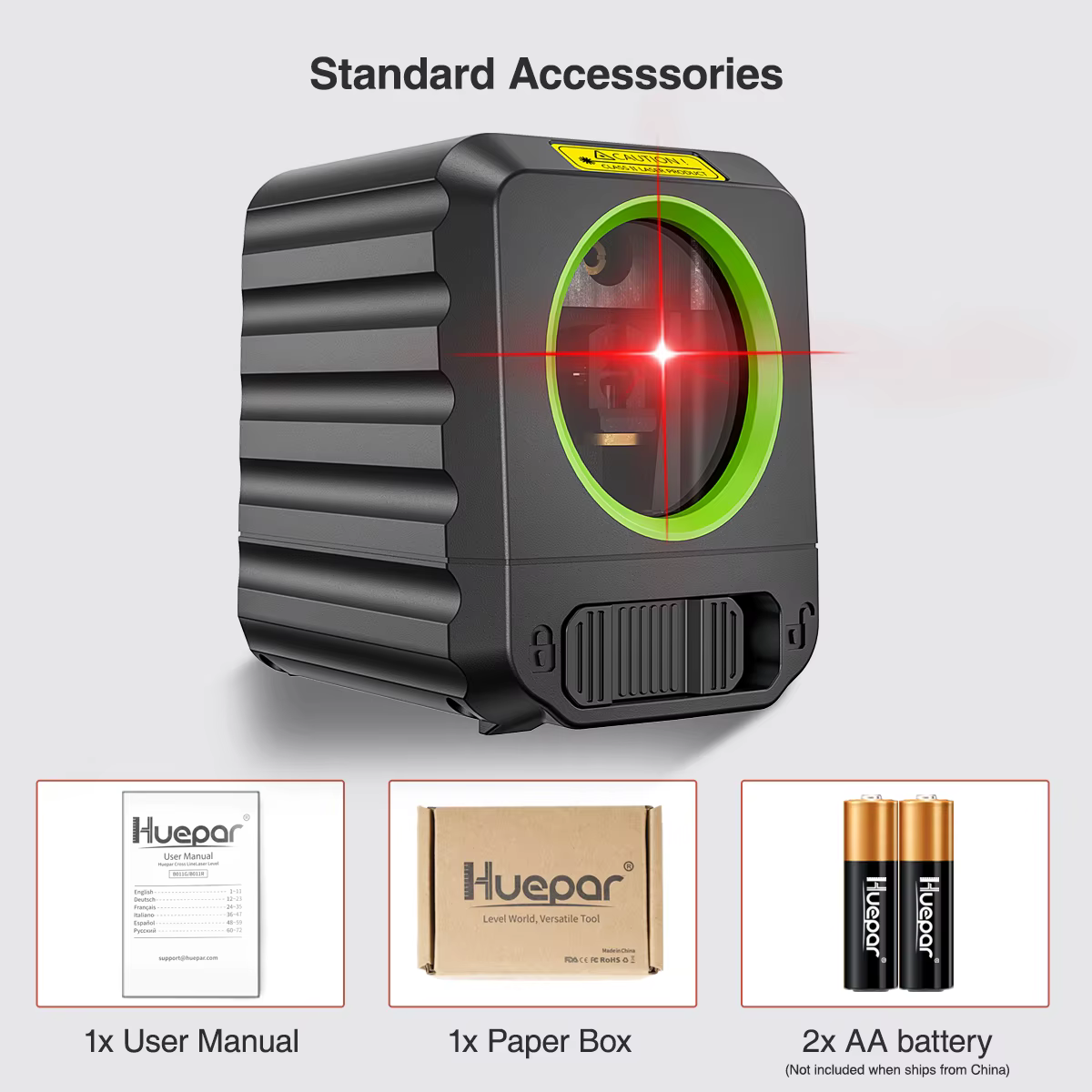 Huepar – niveau Laser à lignes transversales à faisceau rouge, 2 lignes, ligne horizontale et vertic