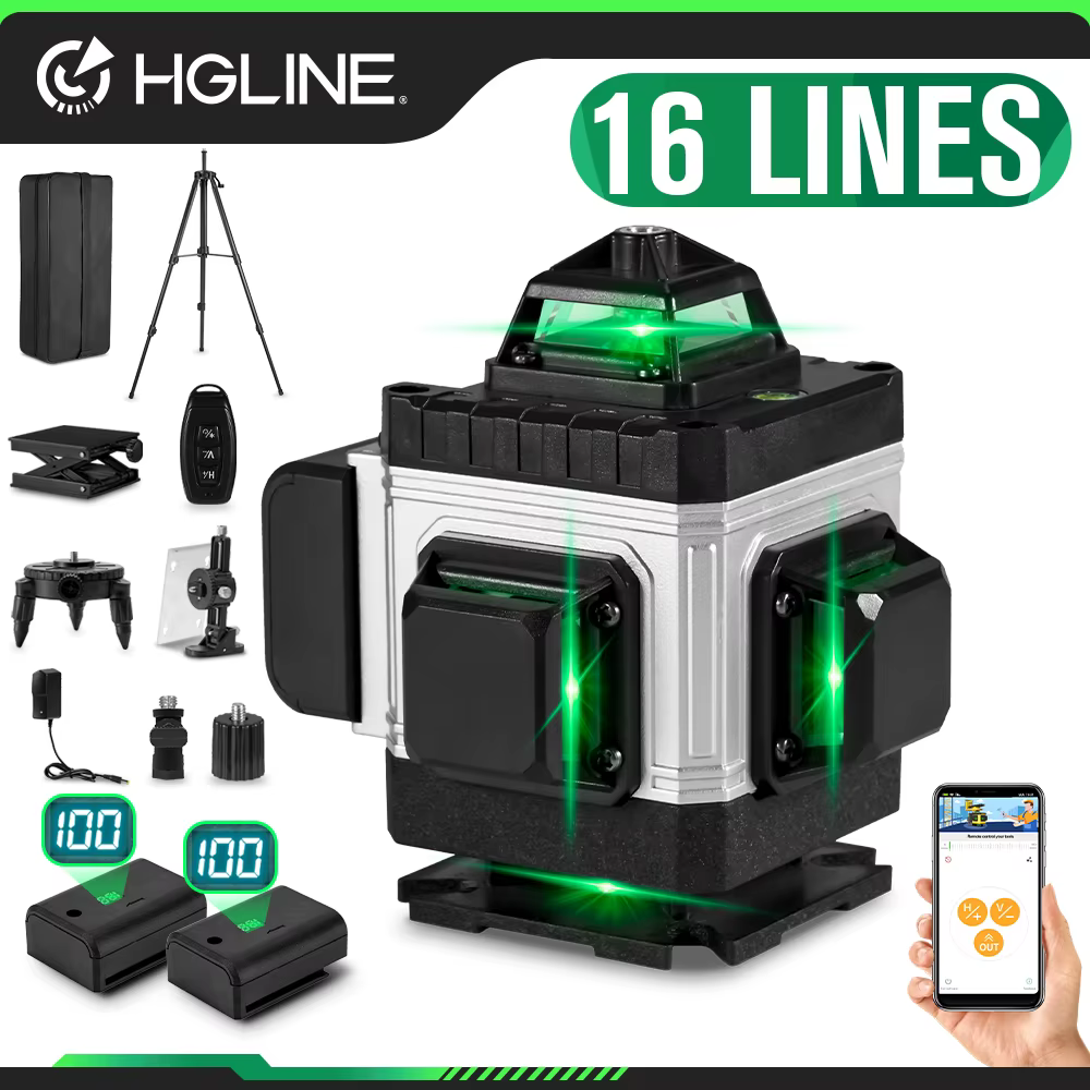 Niveau laser professionnel HGLINE 16 lignes avec télécommande APP à nivellement automatique 360 °