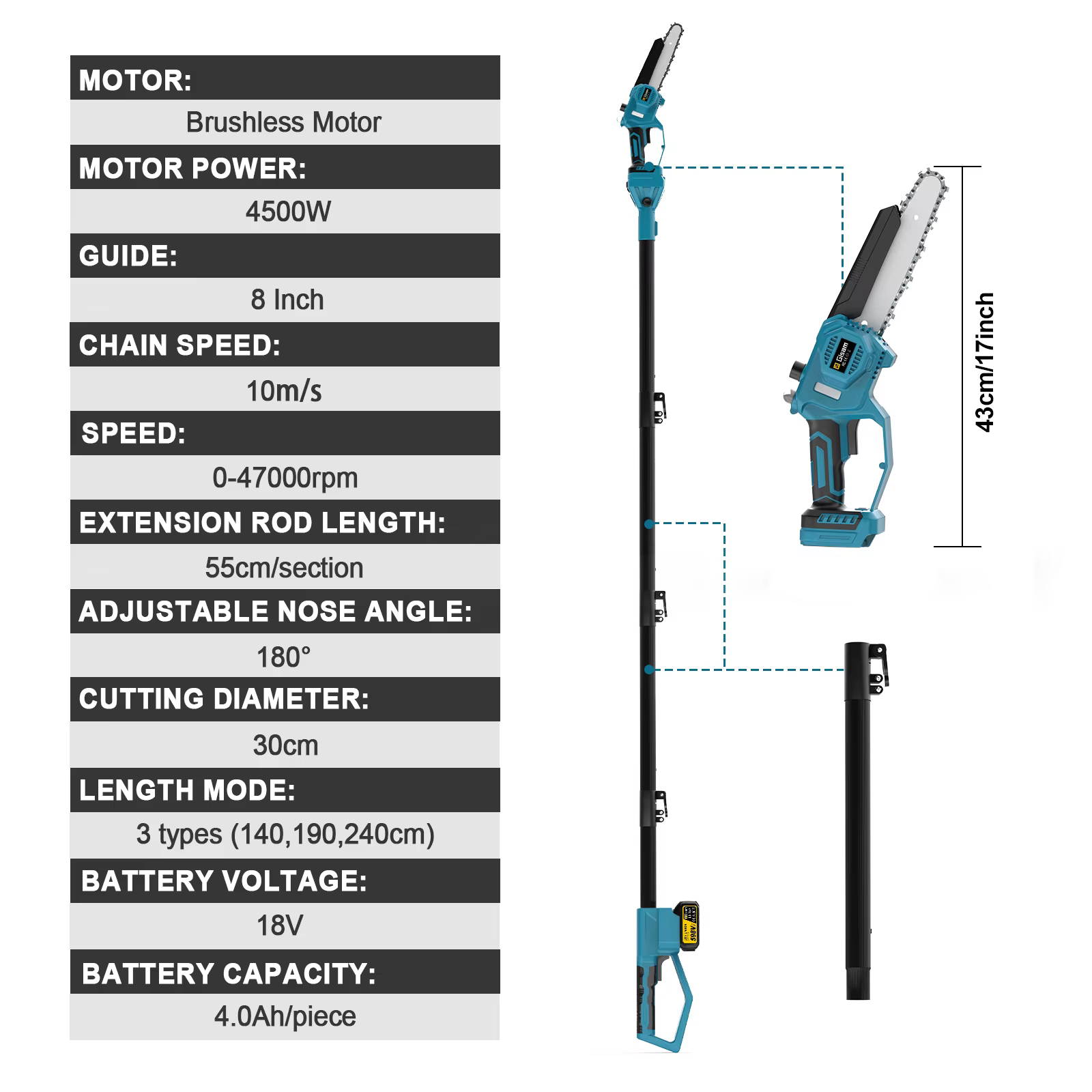 Gami – tronçonneuse électrique à pôle télescopique sans balais de 8 pouces, scie à branches hautes, 