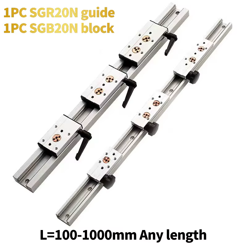 Guide linéaire à deux axes intégré, 1 bloc SGB20N et 1 guide SGR20N, longueur 100-1000mm, travail de