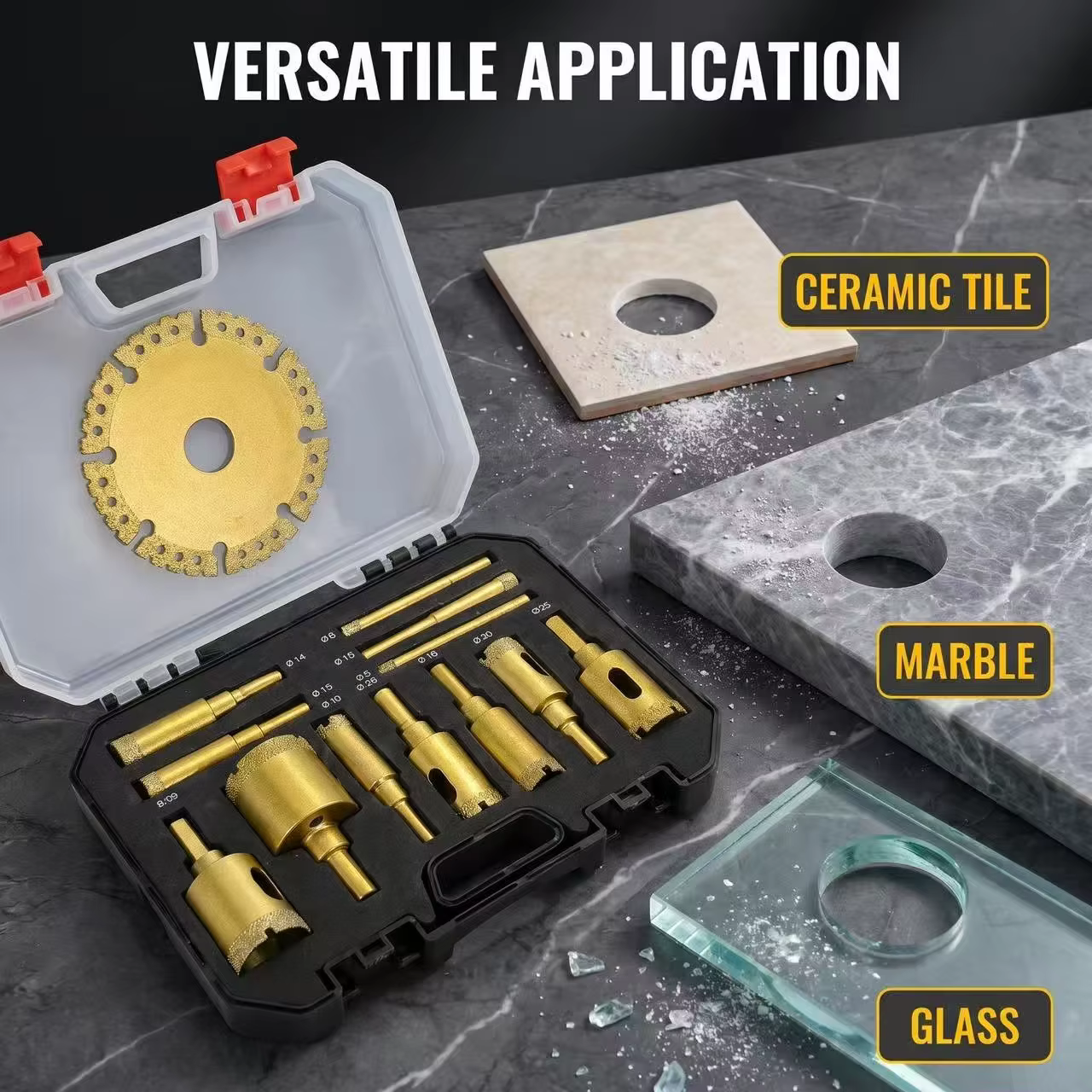 Kit de 13 scies cloches diamantées pour perçage à sec et humide, scies cloches de 6-35 mm, lame de c