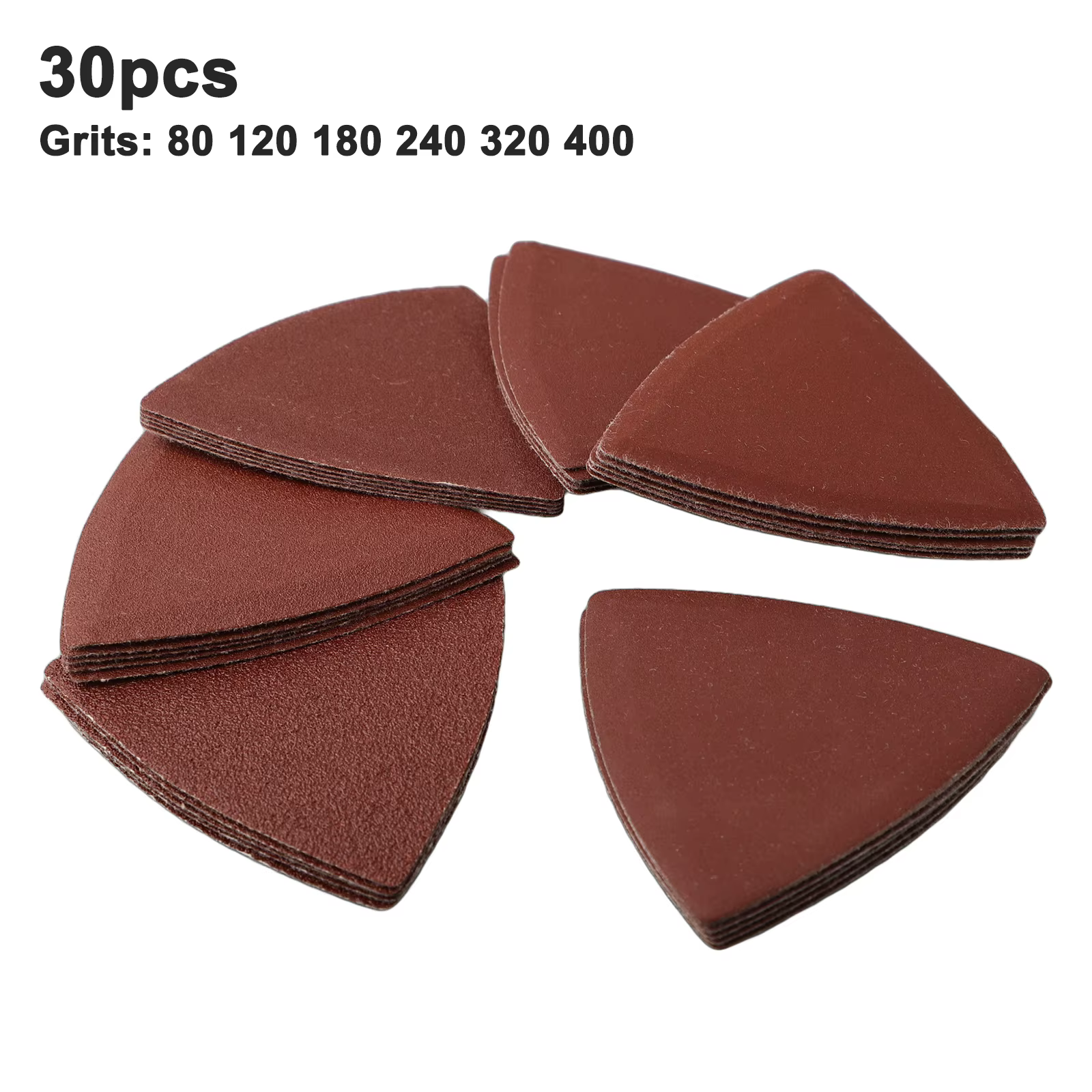 Feuilles de ponçage triangulaires à crochet et boucle, 30 pièces, 80mm, adaptées aux outils multiple