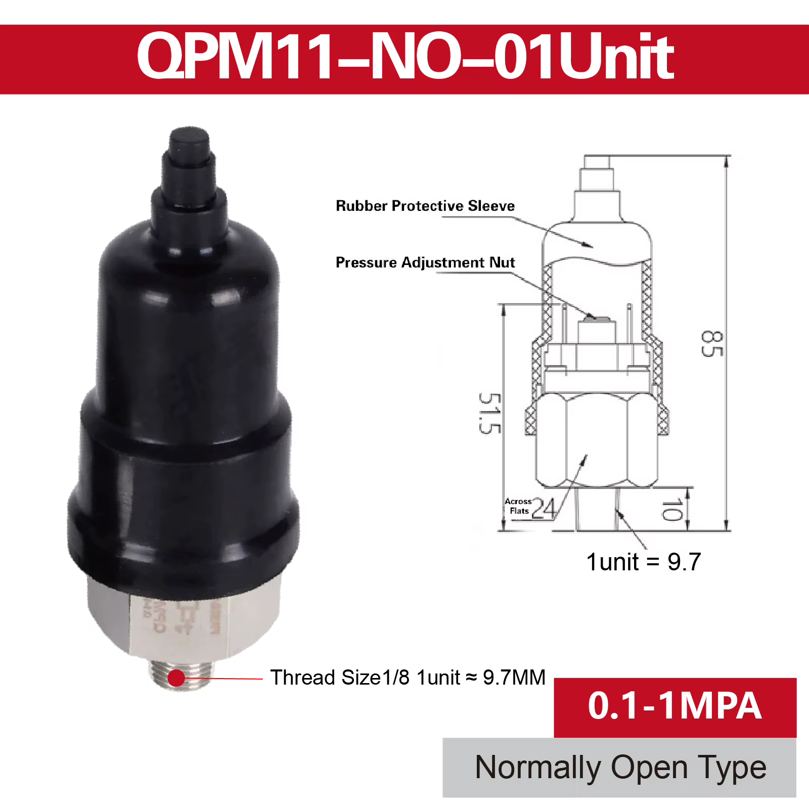 Interrupteur de Pression d'Air QPM11 Réglable 0.02‑1MPa Type à Membrane Pneumatique NO NC pour Compr