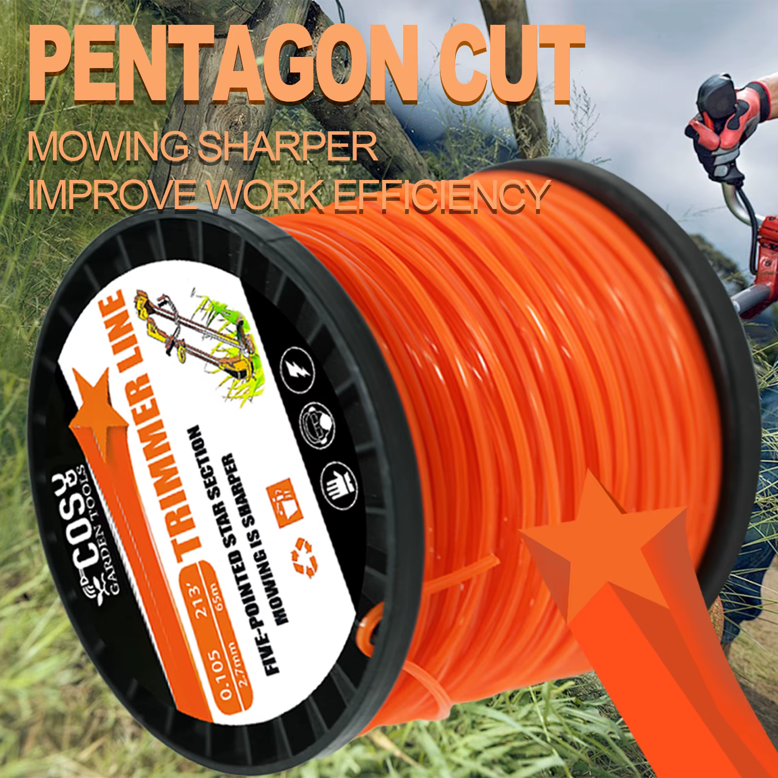 3.0mm/4.0mm débroussailleuse corde tranchante tondeuse à gazon pentagramme Nylon tondeuse ligne tond