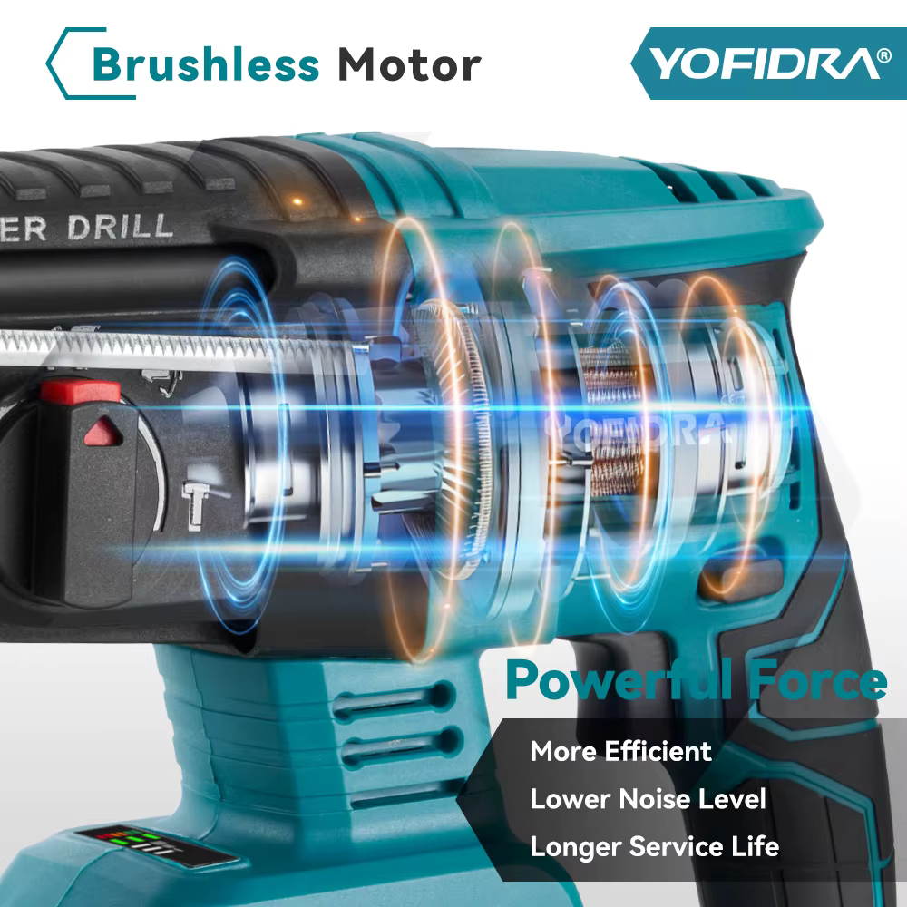YOFIDRA 26mm marteau rotatif électrique sans brosse sans fil multifonctionnel marteau à percussion p