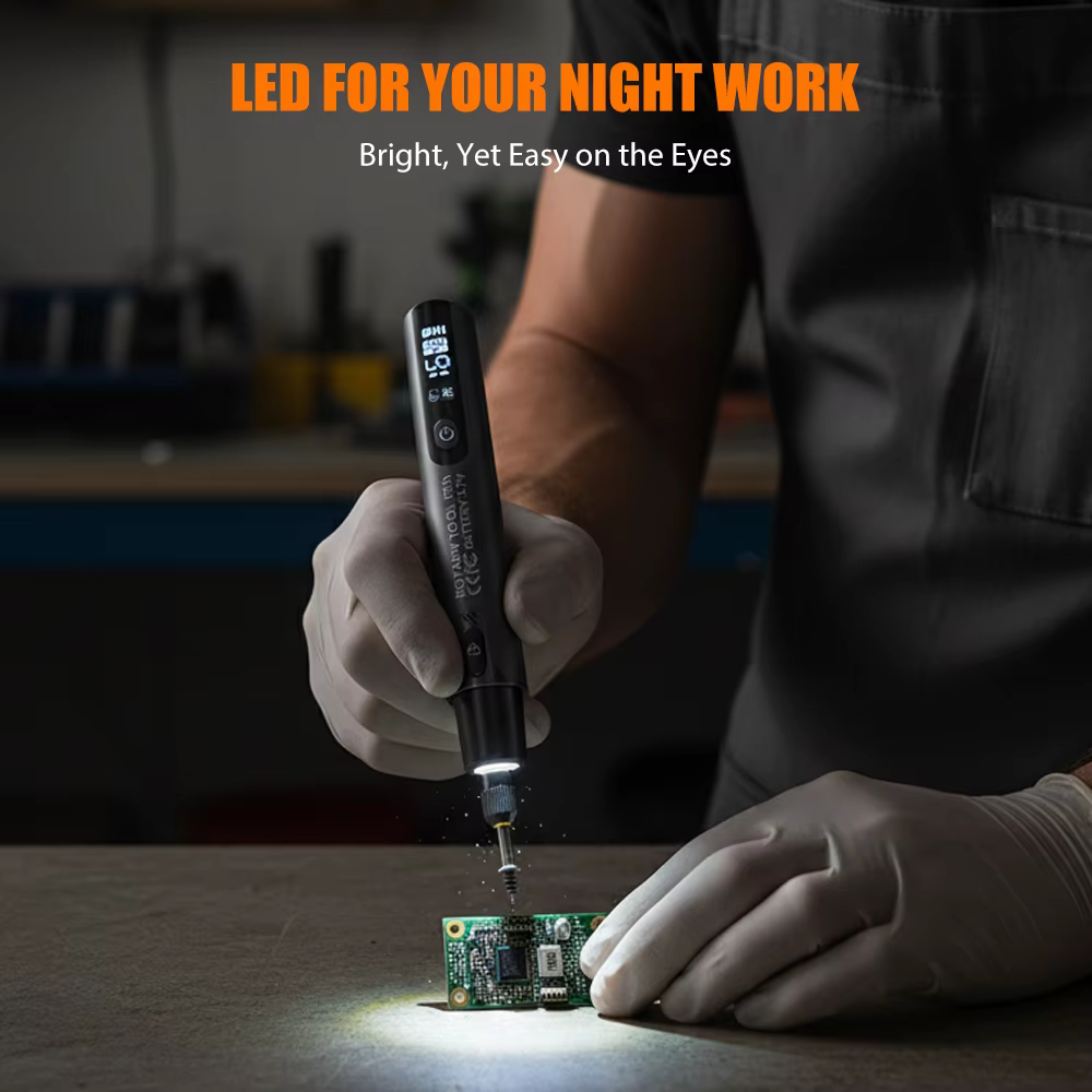 Mini perceuse électrique numérique 16000 tr/min, outil rotatif sans fil avec lumière LED, stylo de g