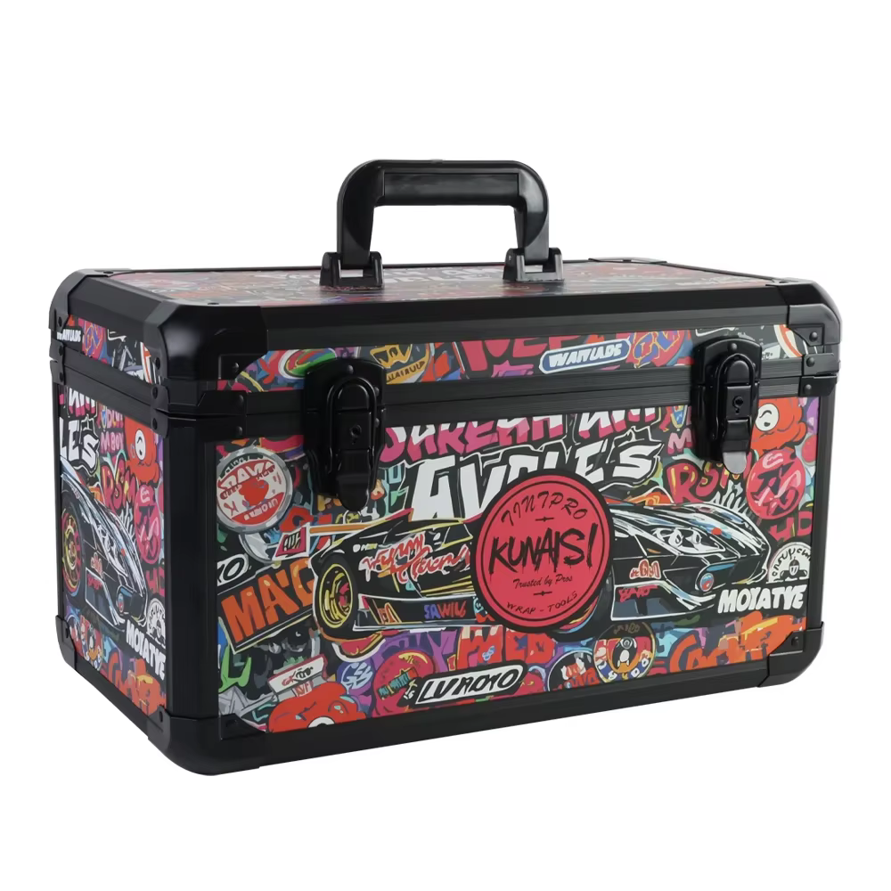 KUNAISI Boîte à outils Graffiti rose - Organisateur réglable double couche en alliage d'aluminium po