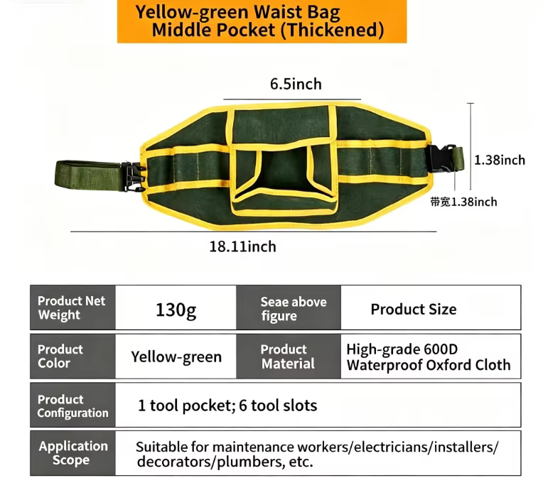 Pochette à outils avec ceinture réglable, porte-outils durable pour artisans, électriciens et bricol