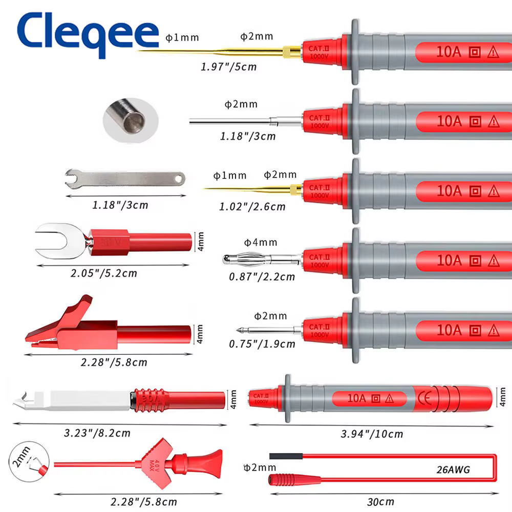 Cleqee P1308D Kit de fils de Test multimètre multifonctionnel en Silicone avec aiguilles tranchantes