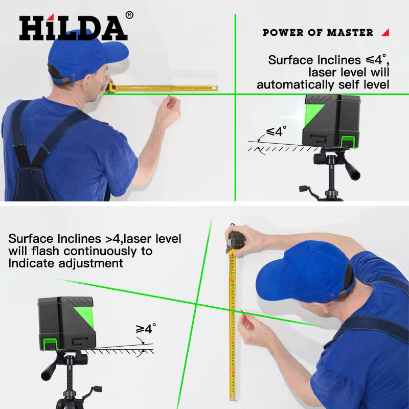 HILDA 2 lignes niveau Laser auto-nivelant faisceaux verts Laser ligne transversale horizontale verti
