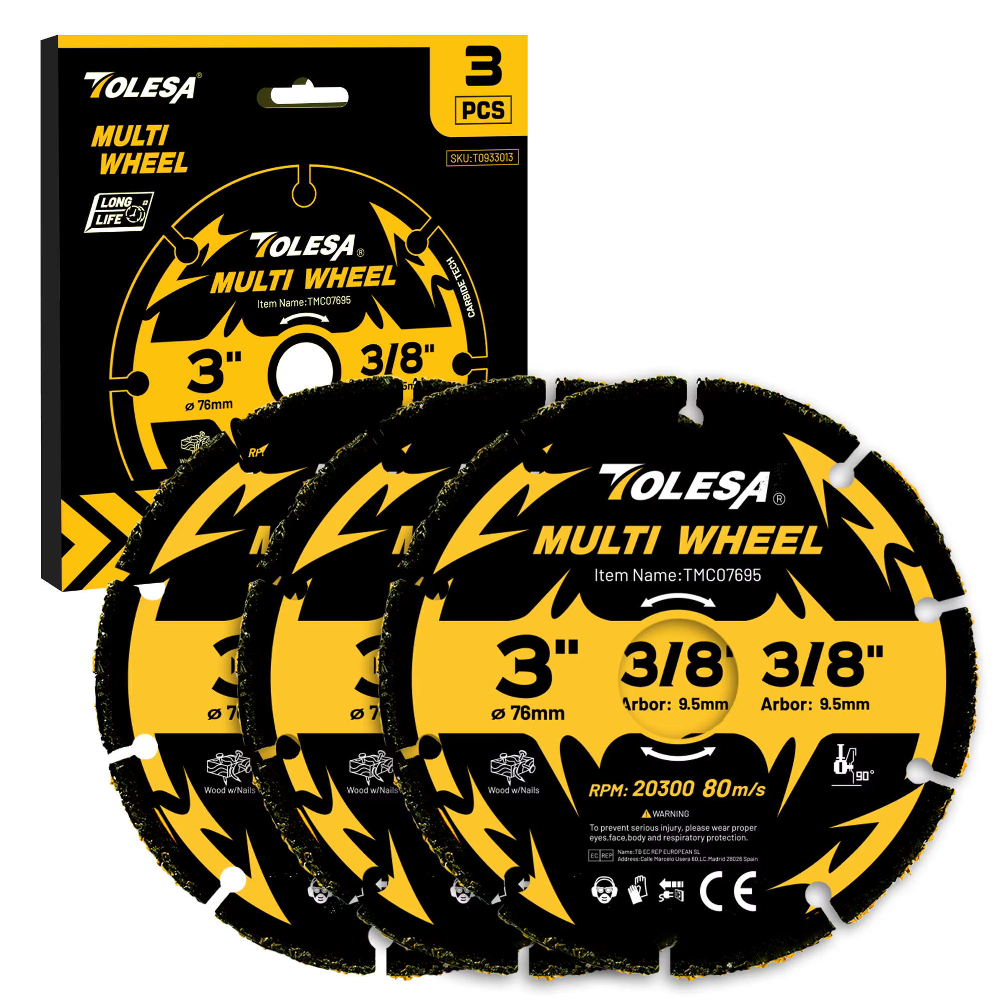 TOLESA Lot de 3 disques de coupe en carbure de 3 pouces pour meuleuse d'angle, pour le bois, le bois