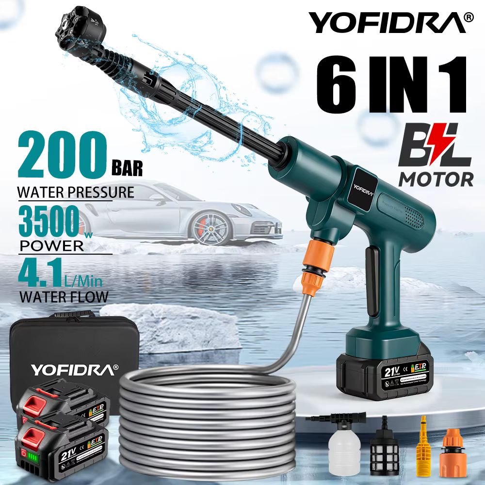 Nettoyeur haute pression sans fil YOFIDRA 200 bars, pistolet à eau pour voiture + seau, nettoyeur de