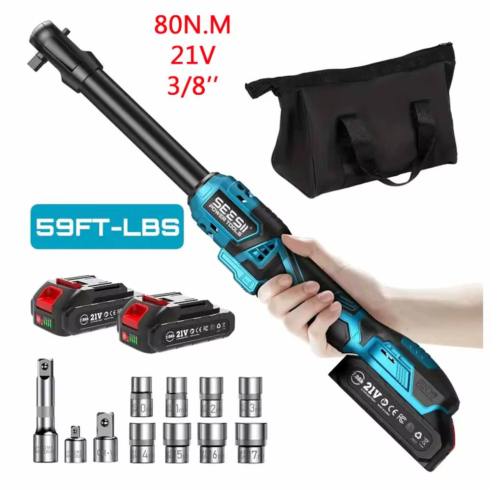 Seesii 3/8 "21V clé électrique sans fil 80Nm 6.3 ''clé à cliquet électrique étendue clé d'angle Rech