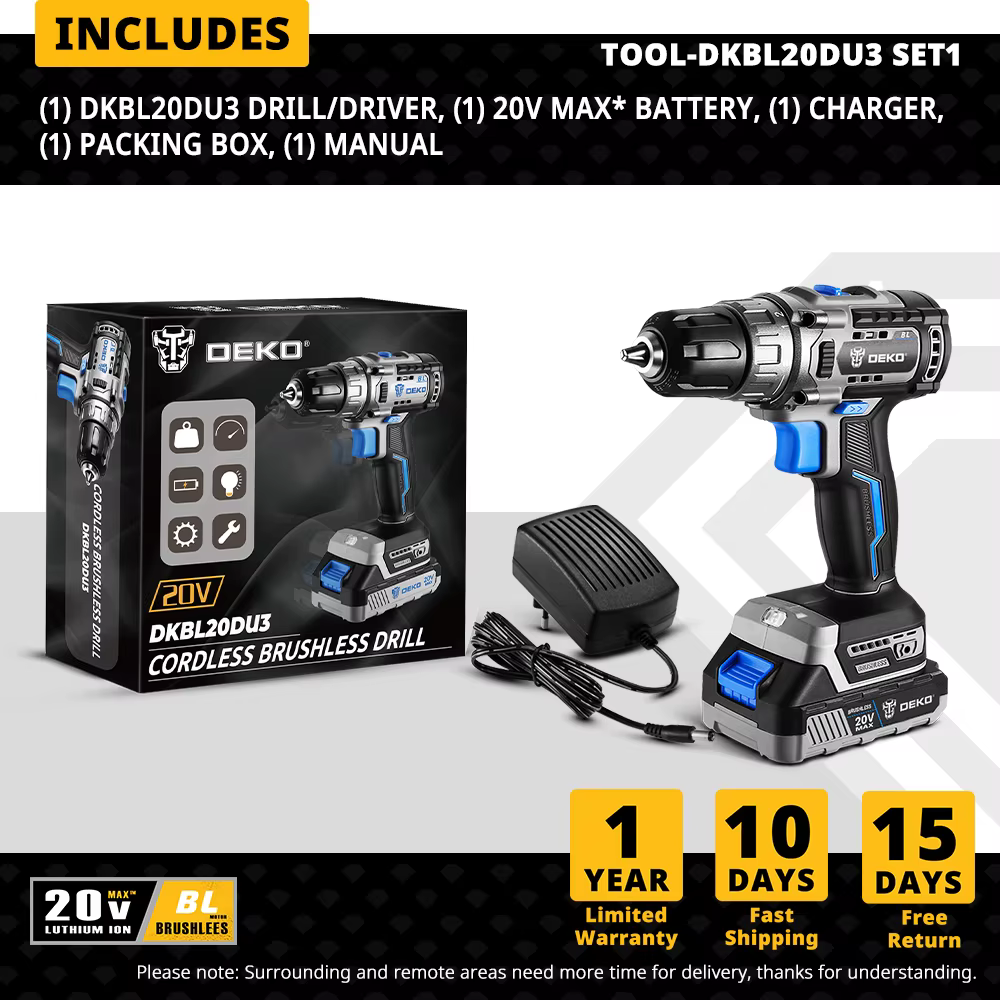 DEKO-Perceuse sans fil sans balais 20V, mini tournevis électrique, 2 vitesses, outils électriques po