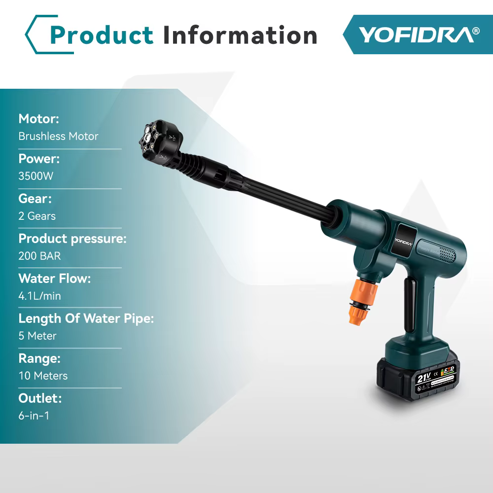 Nettoyeur haute pression sans fil YOFIDRA 200 bars, pistolet à eau pour voiture + seau, nettoyeur de