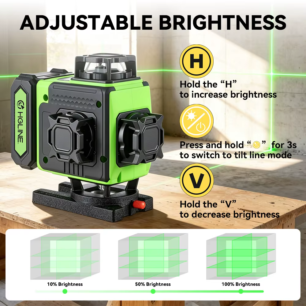 Niveau laser 4D HGLINE 16 lignes, contrôle à distance par application, rechargeable, auto-nivelant,