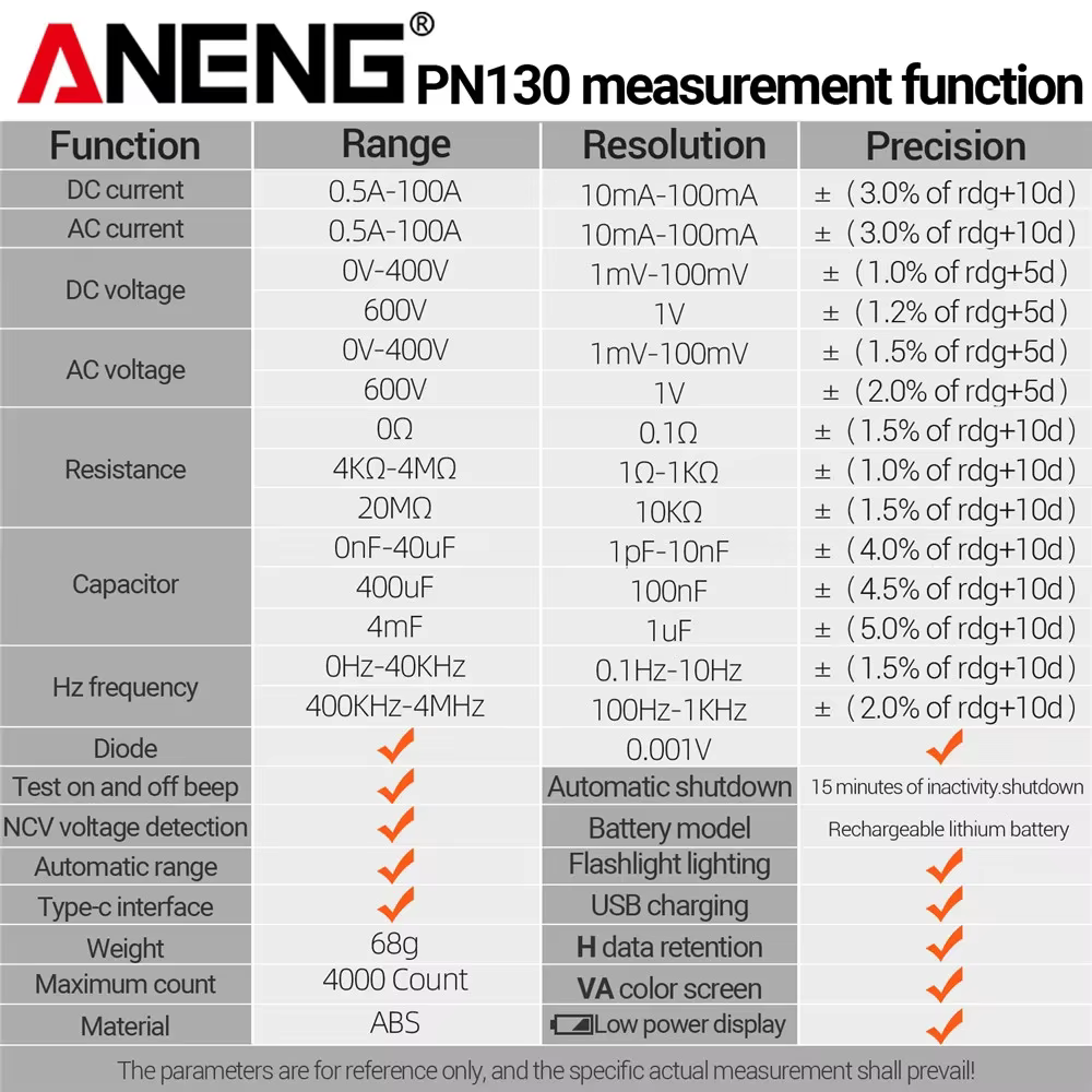 Pince multimètre numérique Intelligent ANENG 4000 points tension AC/DC courant portable capacité rés