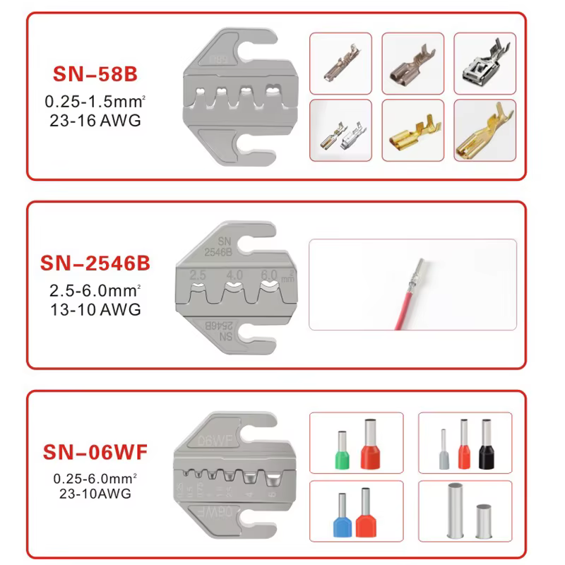 Jeu de pinces à sertir, mâchoires à fente de 4mm, SN-48BS/58B/02C/2546B/2549 /06/X6/06WF/03H, utilis