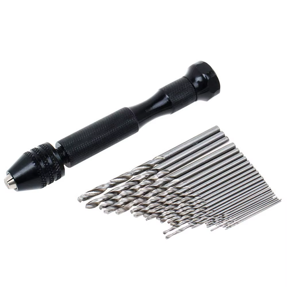 Perceuse à main d'étau à broche de précision avec jeu de micro forets hélicoïdaux, mini perceuse à m