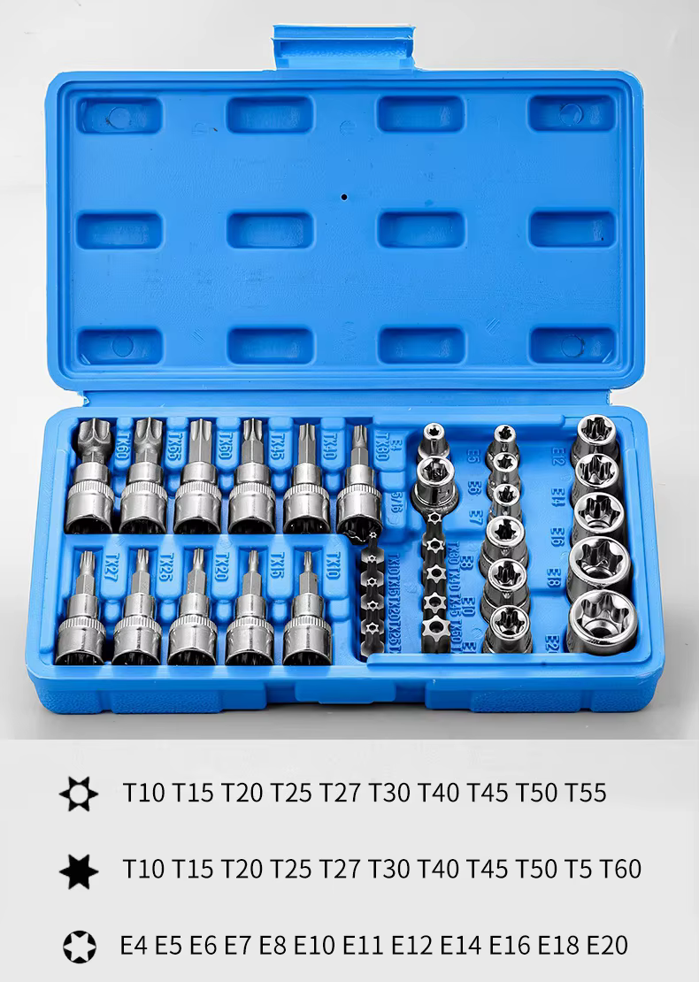Jeu de douilles Torx professionnelles 34 pièces et douilles étoile e-torx 1/4 "3/8" 1/2 "entraînemen