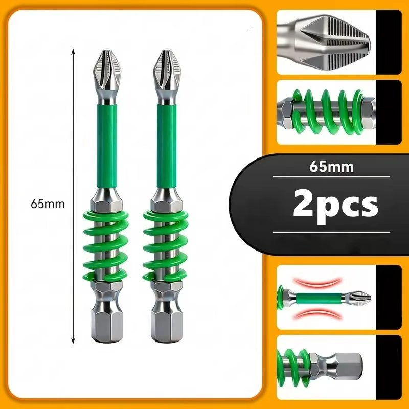 2 embouts de tournevis à ressort magnétiques PH2 antidérapants 65/70/90/150mm, tête de perçage hexag