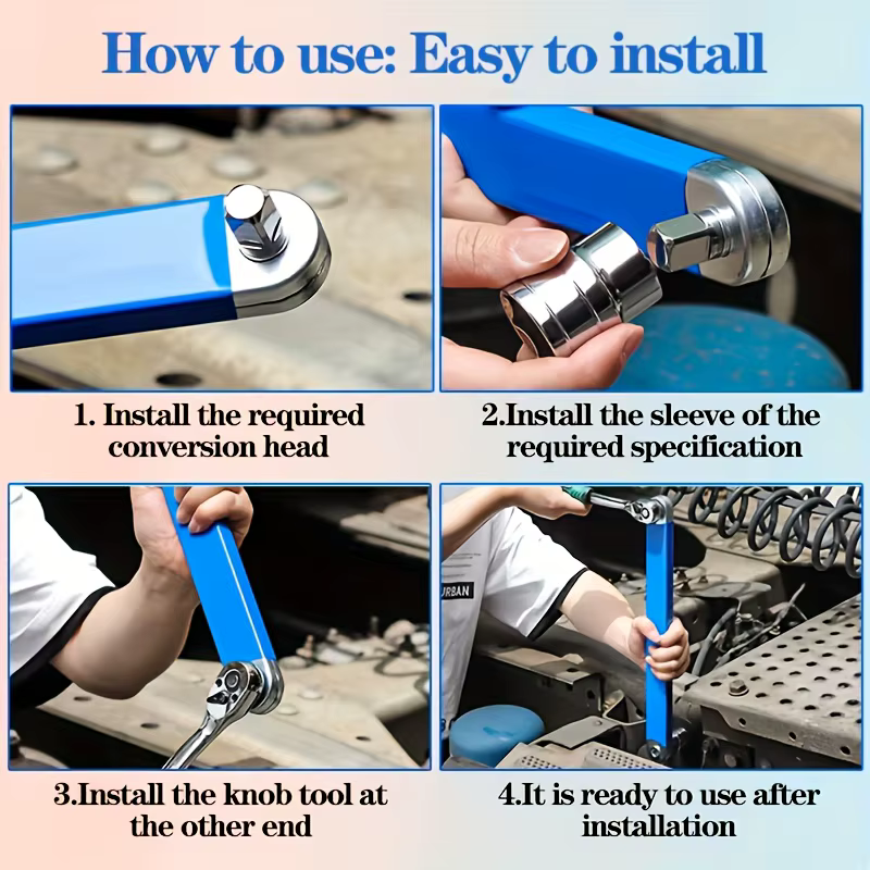 Clé d'extension à cliquet réglable à double tête avec poignée ergonomique antidérapante – Outil en f