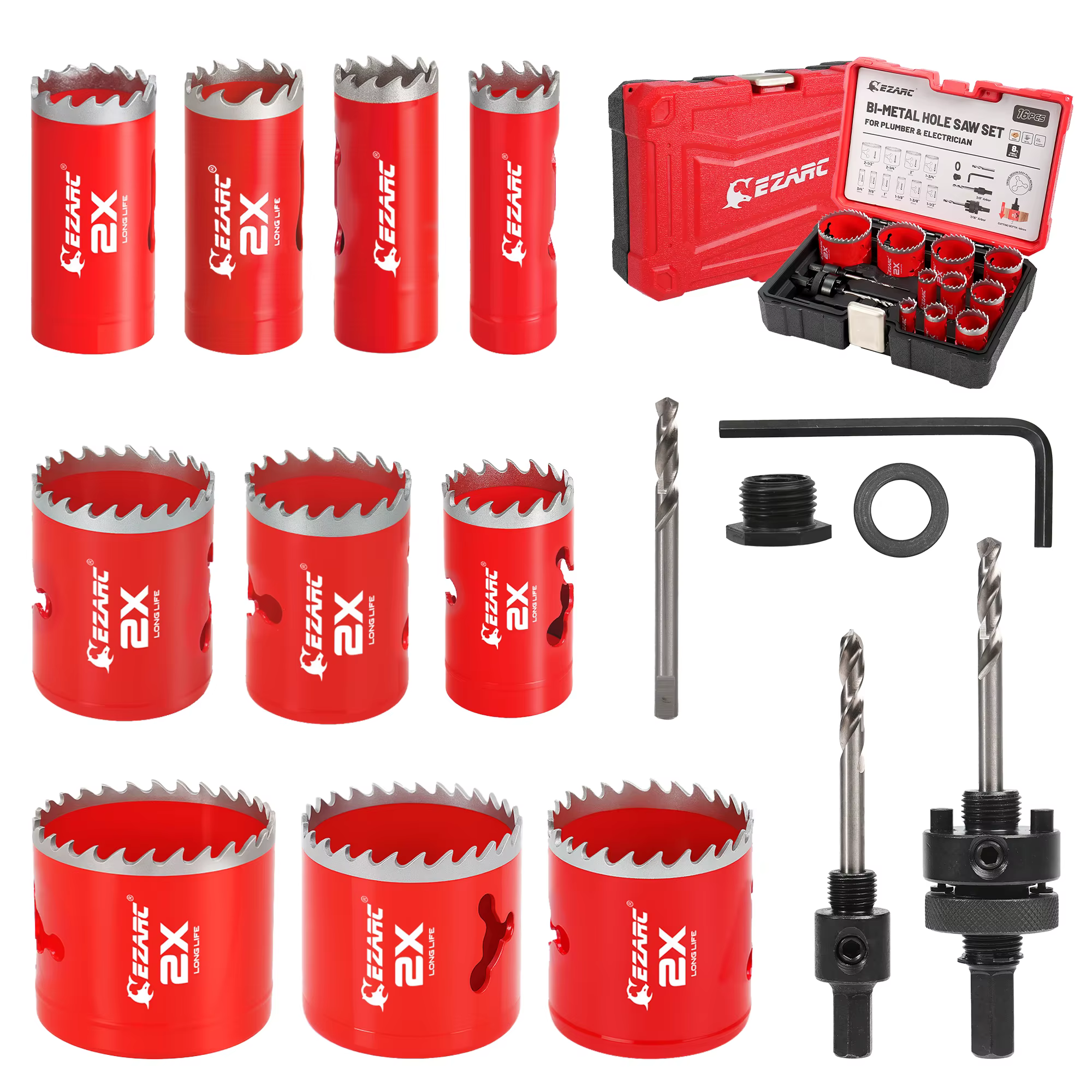 Kit de scies cloches bi-métal EZARC avec 8 % de cobalt pour le bois, le métal, le contreplaqué, le P