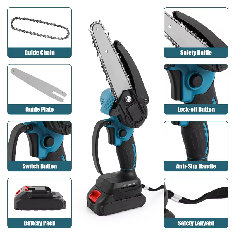 Mini tronçonneuse tronçonneuse sans fil 6 pouces, 18 V avec 0-130 ° Déflecteur de protection rotatif